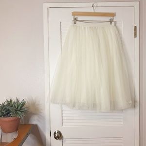 Anthropologie Ivory Tulle Knee-Length Skirt